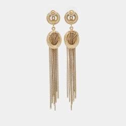 Pre Owned Chanel CC Logo Chain Tassel Gold Tone Long Earrings
