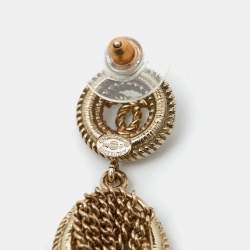 Pre Owned Chanel CC Logo Chain Tassel Gold Tone Long Earrings
