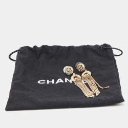 Pre Owned Chanel CC Logo Chain Tassel Gold Tone Long Earrings