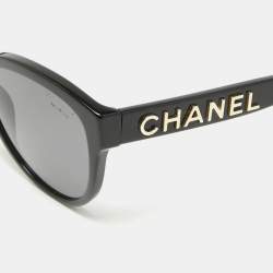 Chanel Black 5458 Logo Polarized Butterfly Sunglasses