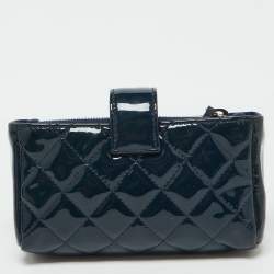 Chanel Blue Quilted Patent Leather CC Phone Holder Pouch