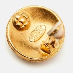 Chanel Vintage CC Gold Tone Button Clip On Earrings
