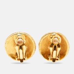 Chanel Vintage CC Gold Tone Button Clip On Earrings