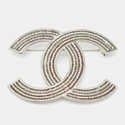 Pre Owned Chanel CC Resin Silver-Tone Pin Brooch