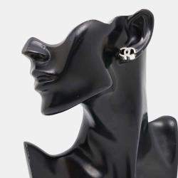 مملوكة مسبقًا Chanel Silver/Transparent Metal Rhinestone Cc Logo Rhinestone Earrings