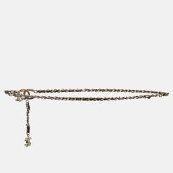 Pre Owned Chanel CC Black Leather Gold Tone Charm Chain Belt