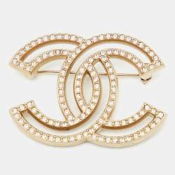 Pre Owned Chanel CC Crystals Gold Tone Brooch