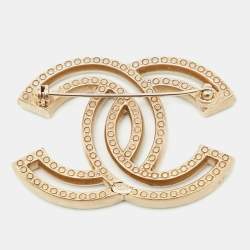 Pre Owned Chanel CC Crystals Gold Tone Brooch