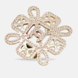 Chanel Strass CC Crystals Gold Tone Ring Size 55