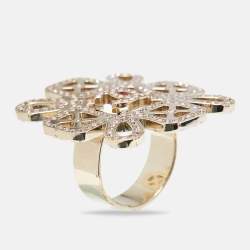 Chanel Strass CC Crystals Gold Tone Ring Size 55