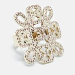 Chanel Strass CC Crystals Gold Tone Ring Size 55