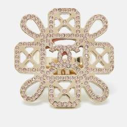 Chanel Strass CC Crystals Gold Tone Ring Size 55