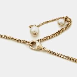 Pre Owned Chanel CC Faux Pearl Gold Tone Chain Link Drop Necklace