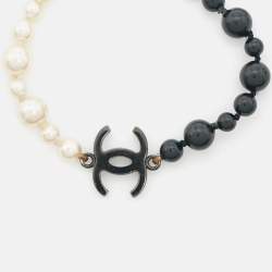 Pre Owned Chanel CC Faux Pearl Bead Black Tone Bracelet