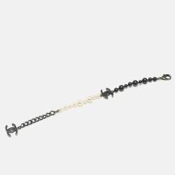 Pre Owned Chanel CC Faux Pearl Bead Black Tone Bracelet