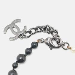 Pre Owned Chanel CC Faux Pearl Bead Black Tone Bracelet
