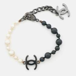 Pre Owned Chanel CC Faux Pearl Bead Black Tone Bracelet
