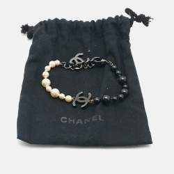 Pre Owned Chanel CC Faux Pearl Bead Black Tone Bracelet