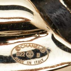Pre Owned Chanel CC Faux Pearl Crystal Leather Gold Tone Brooch