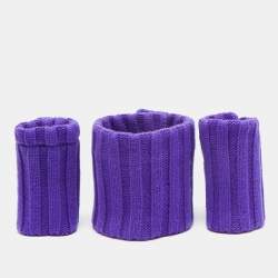 Chanel Purple Cashmere Knit Necklap Muffler and Mousquetaire Cuffs