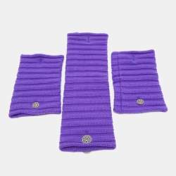 Chanel Purple Cashmere Knit Necklap Muffler and Mousquetaire Cuffs