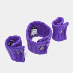 Chanel Purple Cashmere Knit Necklap Muffler and Mousquetaire Cuffs