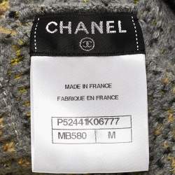 Chanel Grey/Yellow Wool Blend Knit Pom Pom Beanie M