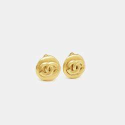 Pre Owned Chanel CC Gold Tone Clip On Earrings