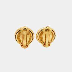 Pre Owned Chanel CC Gold Tone Round Clip on Earrings