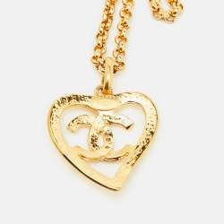 Pre Owned Chanel CC Heart Gold Tone Necklace