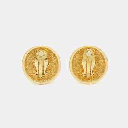 Pre Owned Chanel CC Vintage Quilted Gold Tone Clip On Earrings