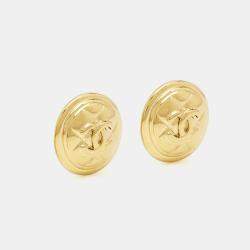 Pre Owned Chanel CC Vintage Quilted Gold Tone Clip On Earrings