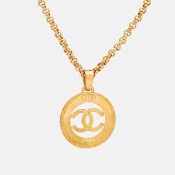 Chanel CC Gold Tone Round Pendant Long Necklace