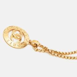 Chanel CC Gold Tone Round Pendant Long Necklace