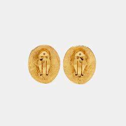 Pre Owned Chanel Vintage Royal Crown CC Gold Tone Clip-On Earring