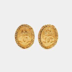 Pre Owned Chanel Vintage Royal Crown CC Gold Tone Clip-On Earring