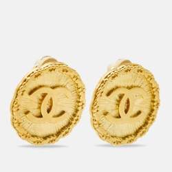 Pre Owned Chanel CC Vintage Gold Tone Clip on Earrings