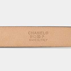 Pre Owned Chanel Black Leather Camellia Buckle Slim Belt 90CM