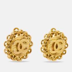 Chanel CC Gold Tone Clip On Earrings