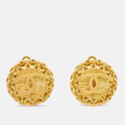 Chanel CC Gold Tone Clip On Earrings