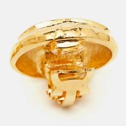 Chanel CC Gold Tone Metal Clip On Earrings