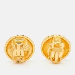 Chanel CC Gold Tone Metal Clip On Earrings