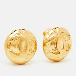 Chanel CC Gold Tone Metal Clip On Earrings