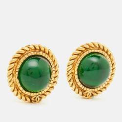 Pre Owned Chanel CC Resin Gold Tone Clip On Earrings