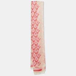 Chanel White/Pink CC Print Cashmere Shawl