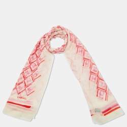 Chanel White/Pink CC Print Cashmere Shawl