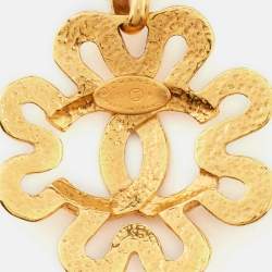 Pre Owned Chanel Vintage CC Logo Clover Gold Tone Pendant Necklace
