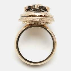 مملوكة مسبقًا Chanel CC Gripox Crystals Gold Tone Ring Size 54