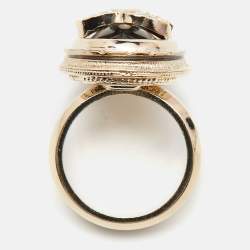 مملوكة مسبقًا Chanel CC Gripox Crystals Gold Tone Ring Size 54