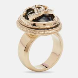 مملوكة مسبقًا Chanel CC Gripox Crystals Gold Tone Ring Size 54
